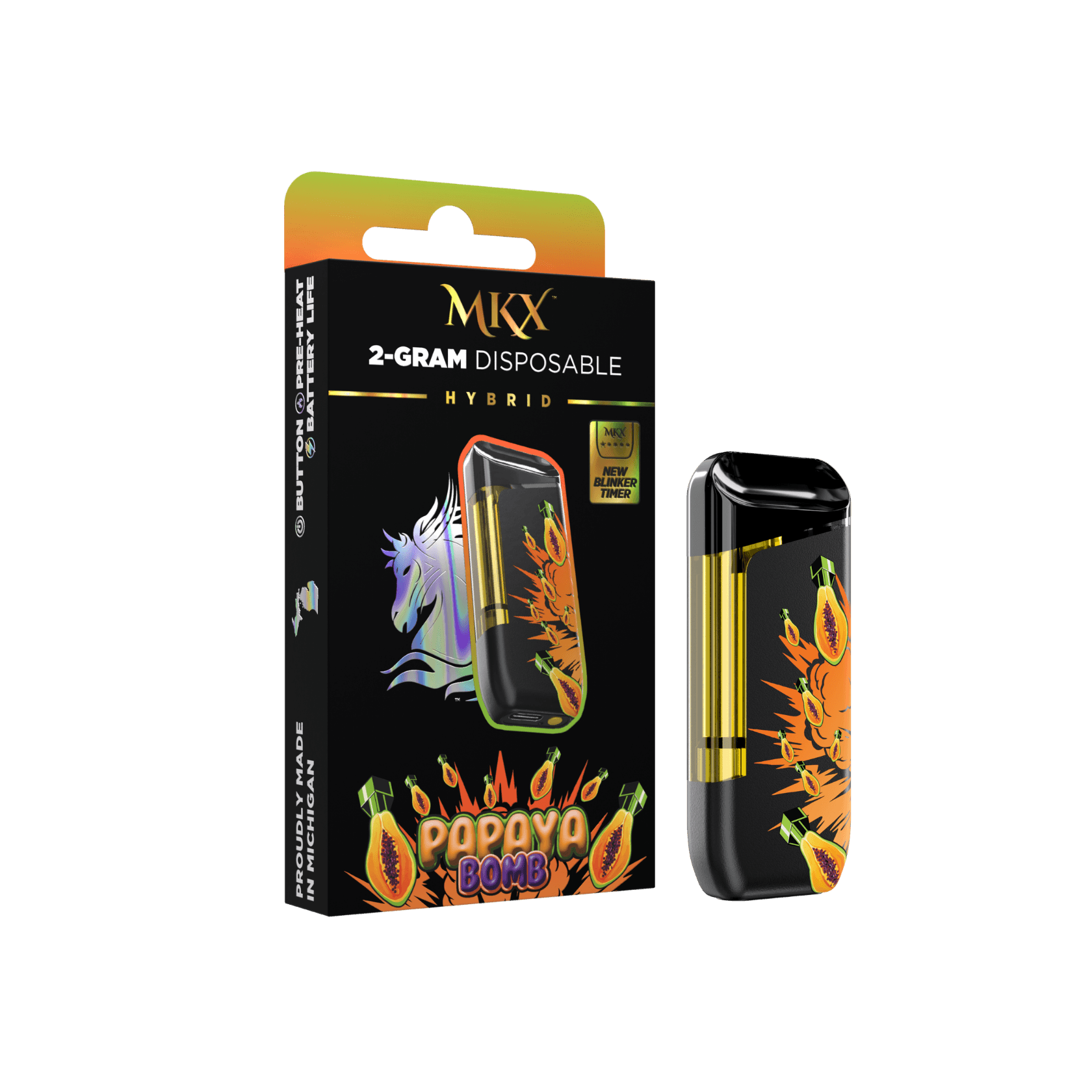 MKX Oil Co. 2g MKX Disposable - Papaya Bomb 2g Disposable - Hybrid vape cartridge