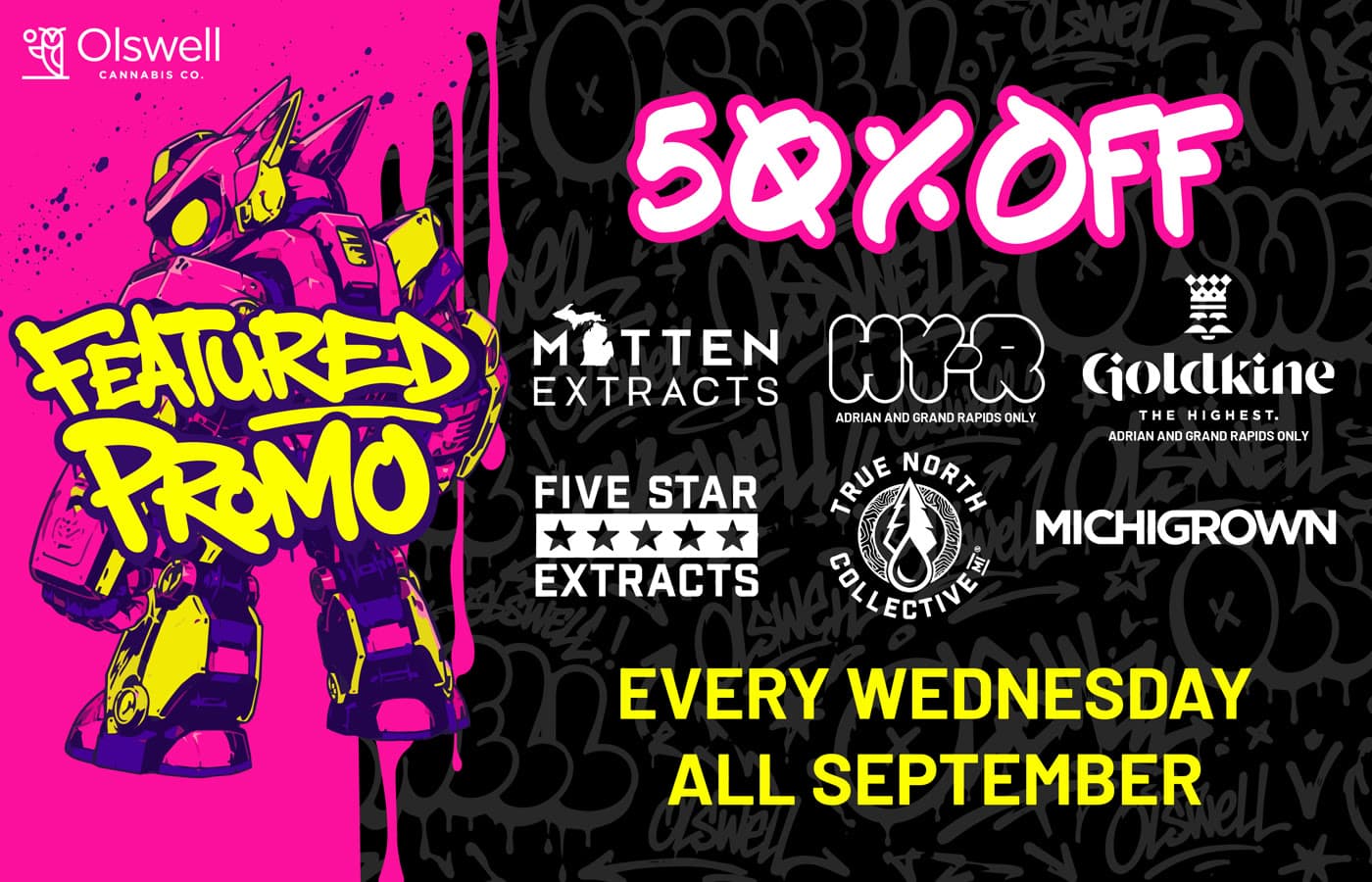 Featured Promo - 50% off, every Wednesday in September 2026, all day, at Olswell Adrian
