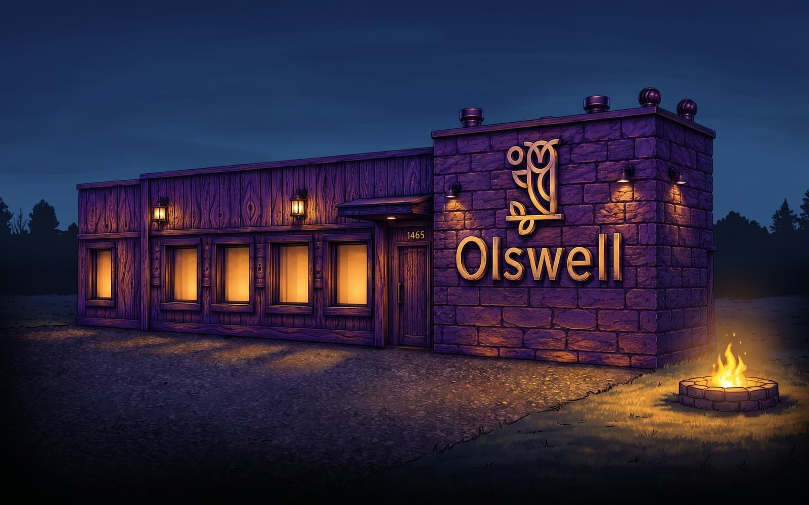 Illustration of the Olswell Cannabis Adrian store at night